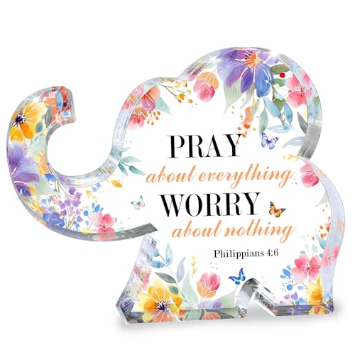 TAGDANK Christian Elephant Gifts for Women Acrylic Inspirational Bible Verse Sign Thank You Gift Appreciation Encouragement Gift for Coworker Teacher Friend Prayer Room Office Decor
