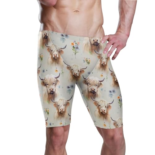 UMIRIKO Highland Cow Animal Men's Swim Jammers Racing & Training Swimsuit Fast, Flexible,Comfortable XXXL B0403017