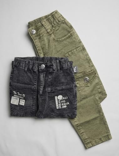 Image of Boys Cargo Pants, Kids Cargo Jeans with Pockets, Adjustable Waist, Stretch Denim Casual Pants for Boys