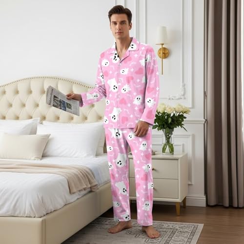 Matching Halloween Pajamas for Couples and Dog Cute Pajama with Pockets Long Sleeve Pj Soft Sleepwear Button Up Pjs4