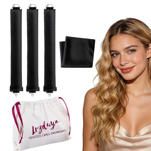 Heatless Curls Overnight Rods Heatless Hair Curler Hair Curlers To Sleep In Heatless Curls Blowout Rods Heatless Curling Rods With Luxury Cloth Bag Scarf For All Hair Types (black 3Rods)