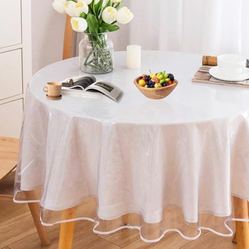 DASIAUTOEM Nappe ronde transparente - Film de protection de table transparent - Film PVC anti-graisse - Film de protection de table - Rond - Diamètre 180 cm