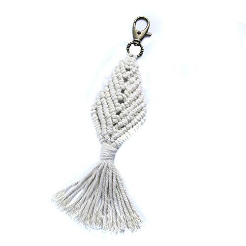 CHICIEVE Long porte-clés en macramé fait à la main - Décoration bohème pour sacs à main, clés, clés, téléphone, portefeuille, cadeau de fête et de mariage (beige) 24 x 6 cm, blanc, S, Bohème Cover