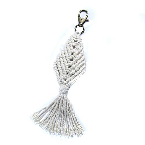 CHICIEVE Long porte-clés en macramé fait à la main - Décoration bohème pour sacs à main, clés, clés, téléphone, portefeuille, cadeau de fête et de mariage (beige) 24 x 6 cm, blanc, S, Bohème