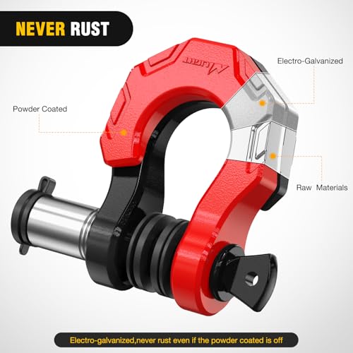 Image of Nilight 2 Pack 3 /4 inch D-Ring Separate Shackle with 7 /8 inch Lock Pin 45,000 lbs Break Strength, Off Road Recovery Shackle with Isolators Washers for Use with Tow Strap, Winch, Truck Vehicle (Black&Red)