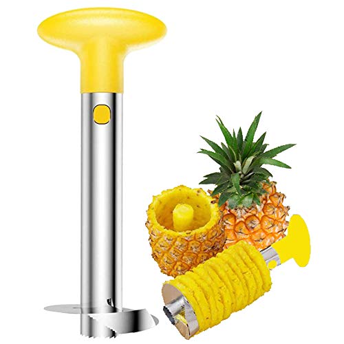 Stainless Steel Pineapple Core Remover Tool for Home & Kitchen with Sharp Blade for Diced Fruit Rings All In One Pineapple Tool Peeler Slicer Cut Pineapple Quick and Easy Without A Knife (Yellow)