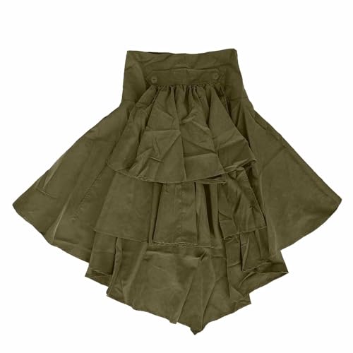 Falda gótica Lolita para cosplay, disfraz de feria medieval, diseño asimétrico con dobladillo con volantes, vestido de estilo elegante para actuación, verde, XL