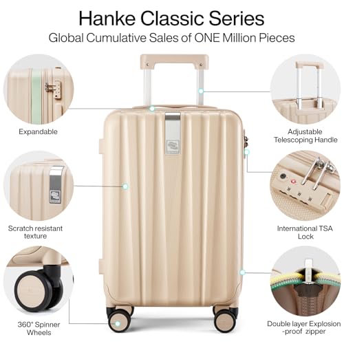 Image of Hanke Expandable Hard Shell Luggage Sets 2 piece Carry on Luggage with Wheels Suitcases Lightweight Checked Travel Luggage Rolling Large Suitcase Travel Luggage Bag Woman Men 20 /29 Inch Cuba Sand Pink