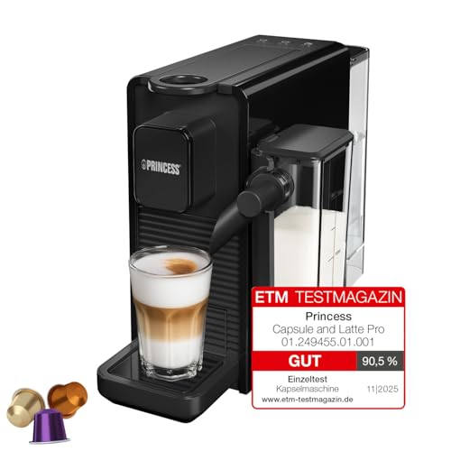 Princess Capsule and Latte Pro Kapsel-Kaffeemaschine, Kompatibel mit Nespresso, Automatisches Milchsystem, 20 Bar, BPA-frei, 1400W, Spülmaschinenfeste Teile, Automatische Abschaltung, 01.249455.01.001 Princess Capsule and Latte Pro Kapsel-Kaffeemaschine, Kompatibel mit Nespresso, Automatisches Milchsystem, 20 Bar, BPA-frei, 1400W, Spülmaschinenfeste Teile, Automatische Abschaltung, 01.249455.01.001