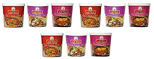 Mae Ploy Red Curry Paste, Massaman Curry Paste and Panang Curry Paste Set.(14 oz Each, Pack of 3)