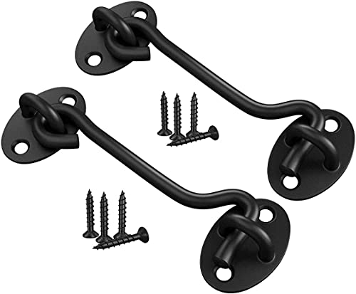 TOPYWMSP Hook and Eye Latch Cabin Hook Stainless Steel Door Lock Hook 2-Pack Black Door Latch for Internal Door Hooks to Keep Door Open 75mm Door Catch for Outdoor Garden Gate Latch Use(3 Inch)