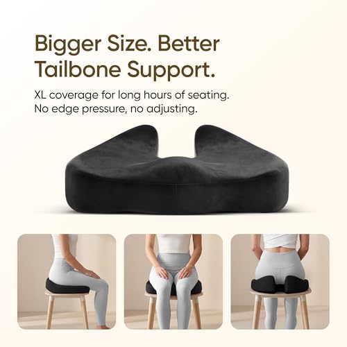 Image of Frido XL Coccyx Seat Cushion for Tailbone Pain Relief | Orthopaedic Memory Foam Chair Cushion for Office Chair, Car Seat & Work from Home | Anti Slip Base | Large Ergonomic Sitting Pillow - Black