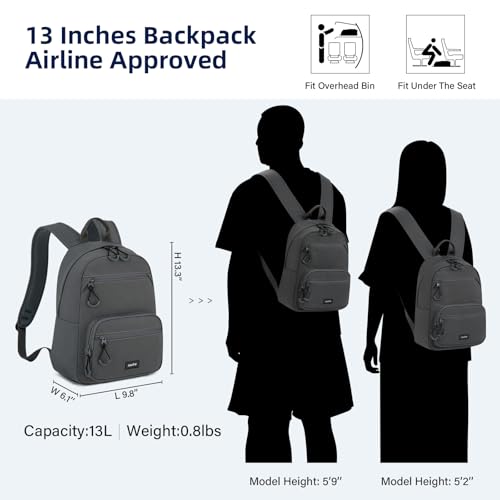 Image of HanTrip Carry On Travel Backpack For Men Women, 13 Inch Small Mini Work Bag Personal Item Backpacks, Camping Back Pack Lightweight Hiking Daypack For Office Nurse Commuter (Dark Gray)