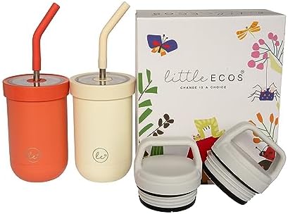 Toddler straw cups spill proof | Set of 2 Stainless steel Baby straw sippy cups for toddlers 2+ 3+ year old | Insulated Kids cup tumblers | Best training cups for toddlers 1-3