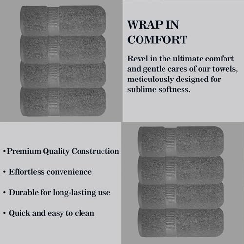 Image of Sulfar 100% Combed Cotton, Quick Drying Highly Absorbent, Luxury Hand Towel Set (Pack of 4, 40 X 70 cm) Grey