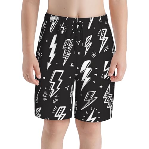 Lightning Bolts On Black Teen Boy's Summer Beach Shorts Quick Dry Swim Trunks Running Sports Shorts