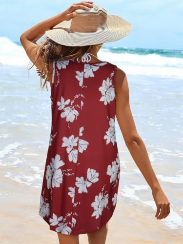 Image of Swimsuit Coverup for Women Bikini Sleeveless Beach Bathing Suit Cover Up | CHICGAL Summer Loose Tank Dress Bikini Beachwear Swimming cover, Vacation Hawaiian Cruise Pool Outfit T shirt Fashion Clothes