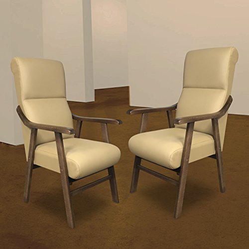 SERMAHOME Sillon butaca Boston, Estructura de Madera de Haya Color Nogal. Tapizado en Polipiel Color Beige. Sillon para Comedor | Silla geriatrica | Sillon Relax