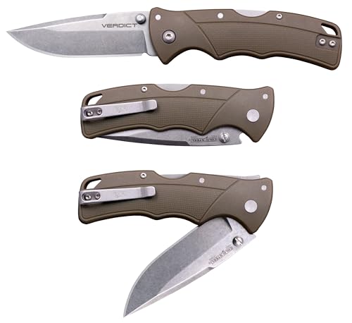 Cold Steel VERDICT 4116SS / 3" SPEAR POINT BLADE / 4116SS STRAIGHT EDGE STEEL W/STONEWASH FINISH/FDE GFN HANDLE/BLACK POCKET CLIP