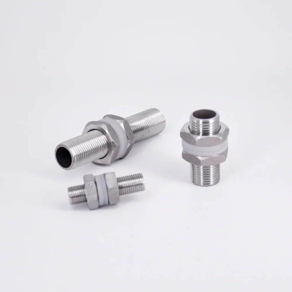 Conector pasamuros rosca completa BSP acero inoxidable, 1 Unidad