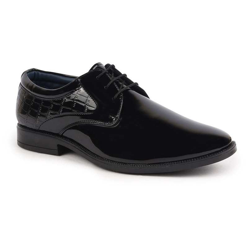 Image of FAUSTO Men's Patent Leather Party Formal Embossed Office Lace Up Derby Shoes|Classic Comfort Shoes