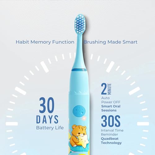 Image of Obvie Sonic Electric Kids Toothbrush with 4 Brushing Modes, Soft Nylon Bristles, 3 Brush Heads & Rechargeable Battery Last Up to 30 Days, IPX7, Electric Power Tooth brush (Pack of 2)