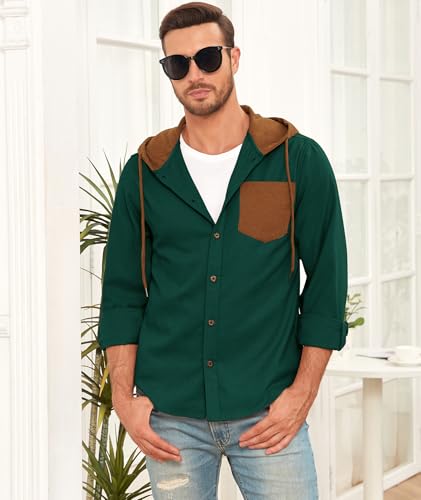 Men's Flannel Hoodie Shirt Long Sleeve Button Down Casual Shirt Jacket2