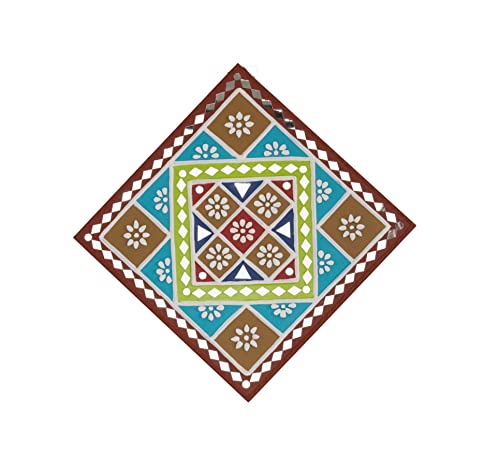 Image of Ethnics of Kutch Traditional Kutch Handicraft Mud-Mirrorwork Lippan Kam Wall Art (Water and Break Resistant) - Square (12 inch x 12 inch) - (Brown - LKT-0218)
