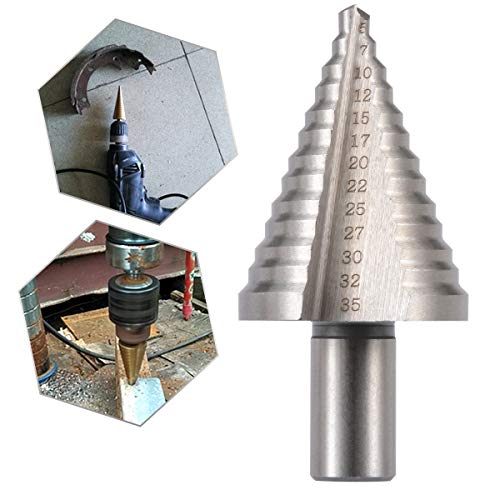 HOHXEN Titanium Triangle Round Handle Step Drill Cone Drill Bits, High Speed Steel 13 Steps 5-35mm