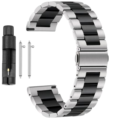Antfly Uhrenarmband aus Metall 22mm,Edelstahlarmband für Uhr,Quick Release Uhrenarmbänder Ersatz für Herren und Damen- 20mm 22mm (22MM, Silber Schwarz)