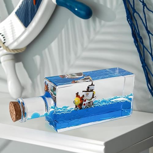 Tuzsocr Kreuzfahrtschiff Fluid Drift Bottle, Thousand Sunny Schiff in Flasche, Unsinkable Boot In Einer Box, Acryl Pirate Modell Ship, Stressabbau Toy, Schiff im Glas für Büro und Haus Deko (Stil 1)