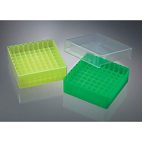Labcon 2707-229-000-9, 81 Place Reversible Microtube Rack for 0.5mL to 2.0mL Tube with Clear Lid, Assorted Color, Pack of 5