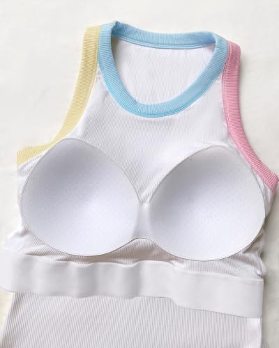 Image of CHICME Womens Sleeveless Ribbed Built in Bra Tank Tops