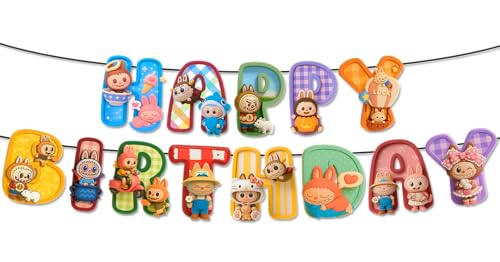 IndoTribe Pink Happy Birthday Banner - Pre-Strung No DIY Cute Cartoon Theme Happy Birthday Sign Birthday Decorations for Girls Reusable Happy Bdy Backdrop for Women