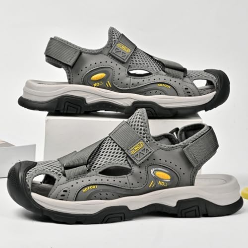 Men's Cowhide Leather Hiking Sandals - Athletic Closed - Toe Walking & Sports Fisherman Beach Water Sandals (Black,8)2