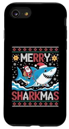 Merry Sharkmas AO[Z[^[ T^ CfBO V[N Cgt X}zP[X iPhone SE (2020) / 7 / 8 p