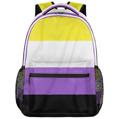 Non-Binary Pride Flag Backpack Travel Laptop Backpack Adjustable Shoulder Straps Waterproof School Bag Bookbag4