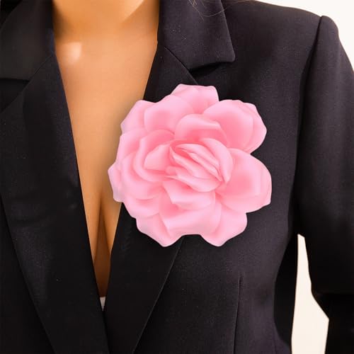 Image of Flower Brooch Pins for Women 5.5in Lapel Pins Large Rose Floral Brooches Dainty Satin Fabric Brooches Rose Flower Hair Clips Wedding Party Dance Clothes Accessories Jewelry