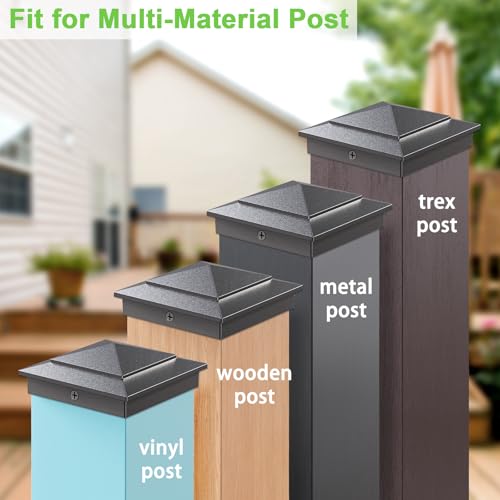 Image of Pyramid Aluminum Post Caps for 6x6 Wood Posts (Actual 5.5 inch x 5.5 inch), Durable Powder-Coated Fence Post Caps for Deck, Patio, Fence, Weather-Resistant, Rust-Proof PC66 (2 Pack)