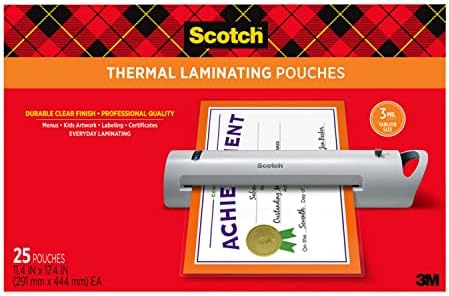Scotch Thermal Laminating Pouches, 25 Pack Laminating Sheets, 3 Mil, 11 x 17 Inches, Education Supplies & Craft Supplies, For Use With Thermal Laminators, Legal Size Sheets (TP3856-25)