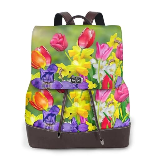 Sac à dos en cuir femme imprimé fleurs bohème avec poches