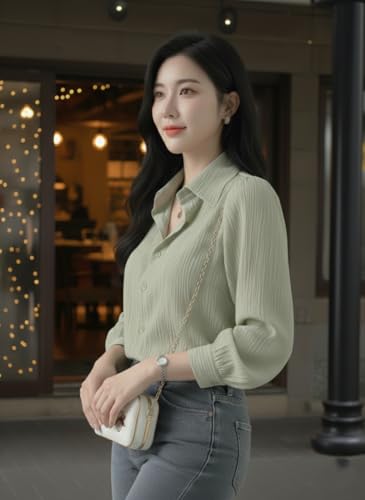 Image of Women's Button-Down Shirt Blouse with Long Sleeves