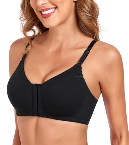 Image of Lemorosy Women's Front Closure Cotton Bra Comfortable Wireless Full Coverage Unlined Non Padded Bralette