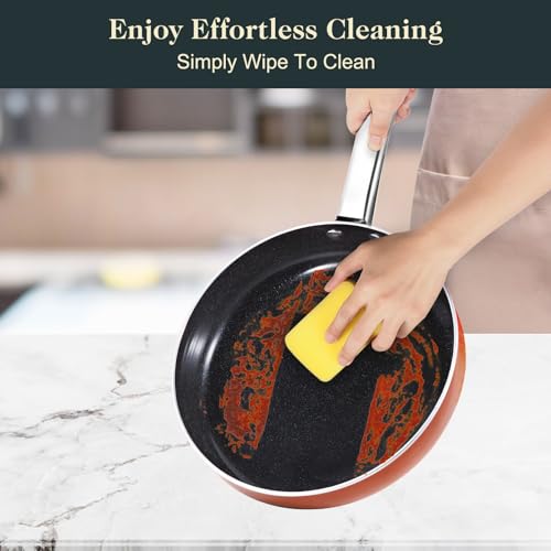 Image of M MELENTA Pots and Pans Set 7 piece, Non Stick Copper Ceramic Cookware Set | Compact Starter Cookware, Nonstick Pots and Pans Set, Induction Cookware, Kitchen Cooking Set, Oven Safe, PFAS & PFOA Free