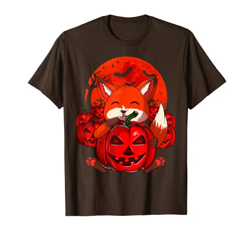 Kawaii Anime Fox Pumpkin Moon Funny Halloween Fox T-Shirt