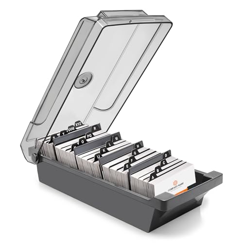 Coco Berming Tarjetero de Visita para Escritorio, 500 tarjetas, Caja de Tarjetas de Visitas con 4 Tablas Divisorias y Pestañas de Índice A-Z, Organizador Tarjeta Vísita para Oficina (Negro)