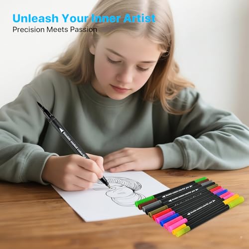 Coloring Markers for Adults/Teens/Kids, Dual Tip (Brush/Fine Point) Art Marker No Bleed/Non Bleeding, Gel Acrylic Paint Pen Set for Coloring Books,Sketching,Drawing,Rock Painting,Journaling. 36 Colors