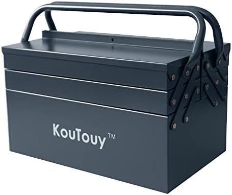 Metal Tool Box Tool Box 3 Level Folding 5 Tray, Steel Tool Box Cabinet Portable Tool Box with Handle - Adhesive Coating(Grey)