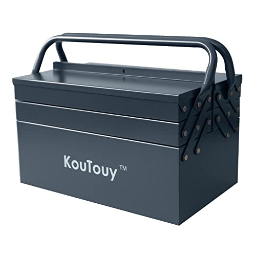 Metal Tool Box Tool Box 3 Level Folding 5 Tray, Steel Tool Box Cabinet Portable Tool Box With Handle - Adhesive Coating(Grey) #TOP3
