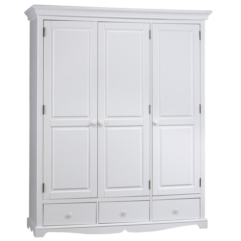 ACTUAL DIFFUSION Armoire Penderie Blanche Style Anglais 3 Portes 3 Tiroirs 164,3 x 194,8 x 54,5 cm
